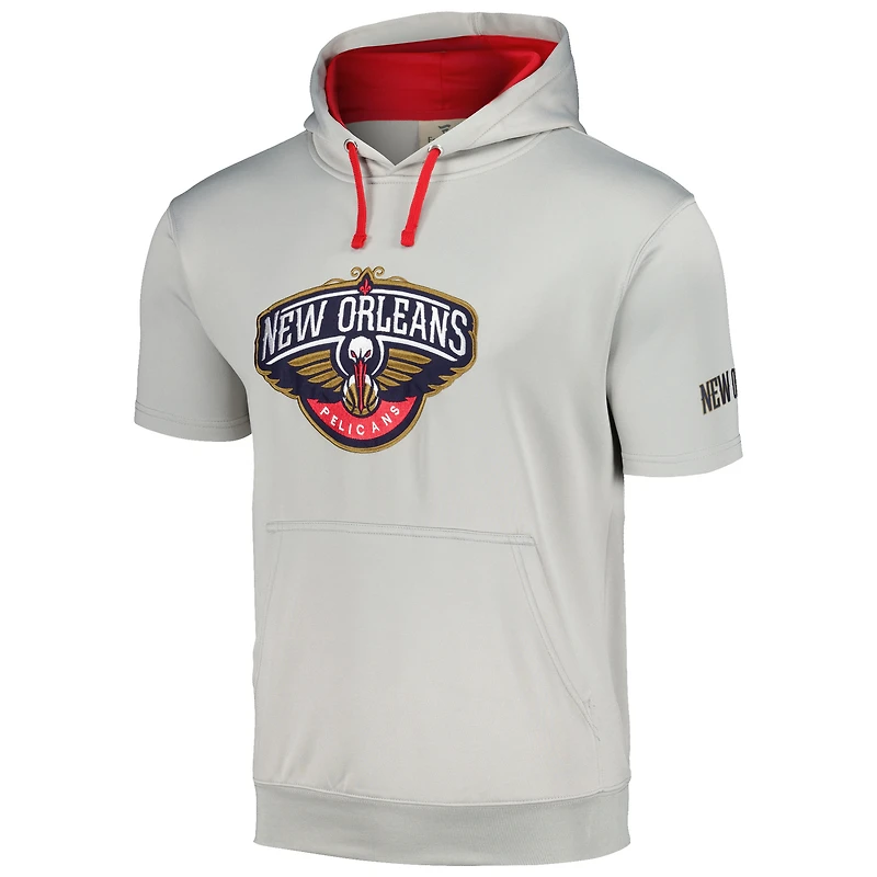 Men's Fanatics Silver/Red New Orleans Pelicans Short Sleeve Pullover Hoodie