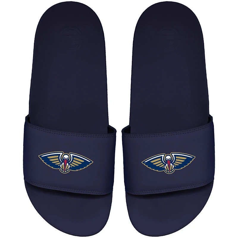 Sandales à enfiler ISlide bleu marine pour hommes, motif devise principale des Pelicans de la Nouvelle-Orléans