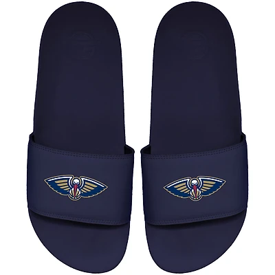 Sandales à enfiler ISlide bleu marine pour hommes, motif devise principale des Pelicans de la Nouvelle-Orléans