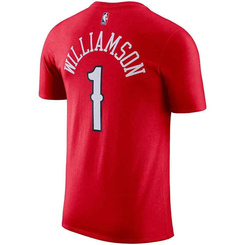 T-shirt Jordan Brand rouge pour homme, New Orleans Pelicans 2020/21, avec nom et numéro de Zion Williamson.
