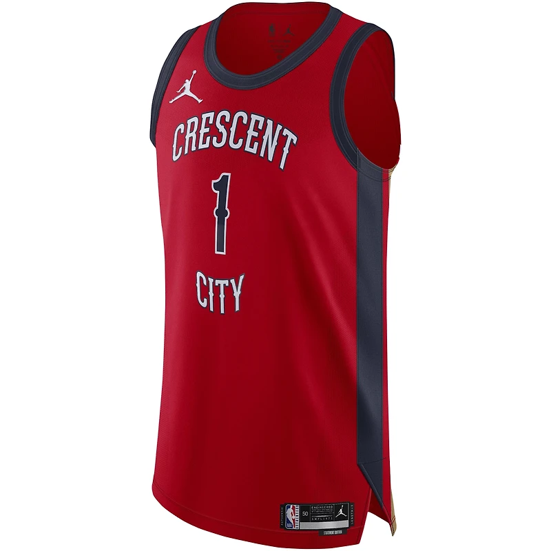 Maillot authentique Jordan Brand Zion Williamson rouge des Pélicans de la Nouvelle-Orléans pour hommes - Édition Association