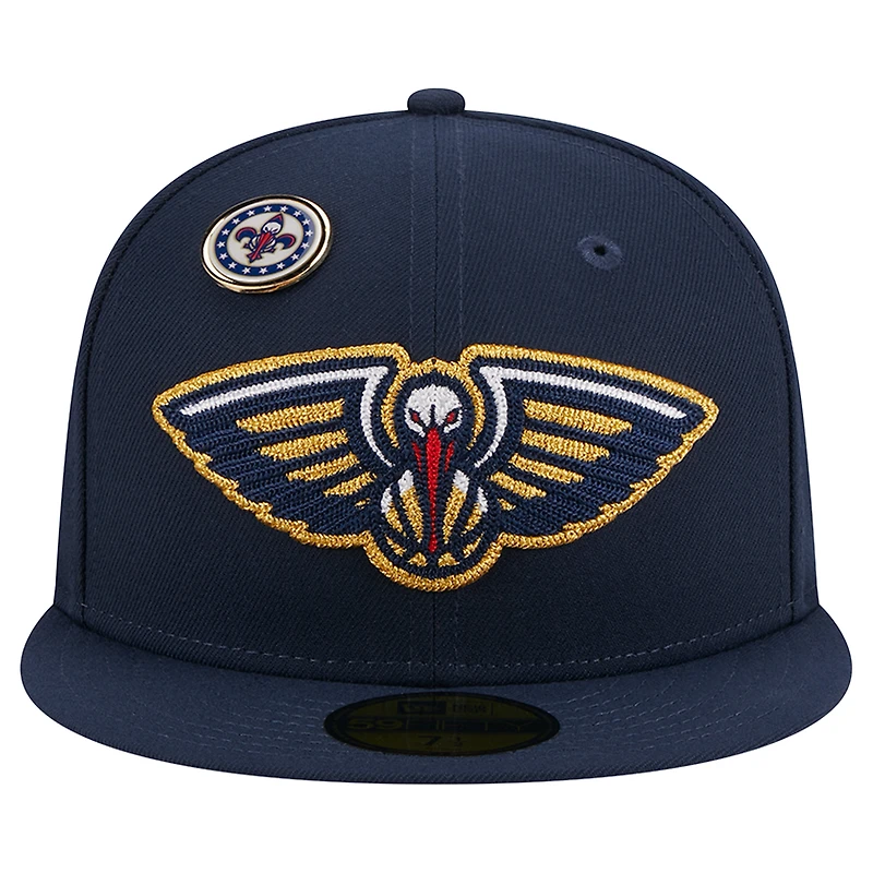 Men's New Era Navy Orleans Pelicans Chainstitch Logo Pin 59FIFTY Fitted Hat