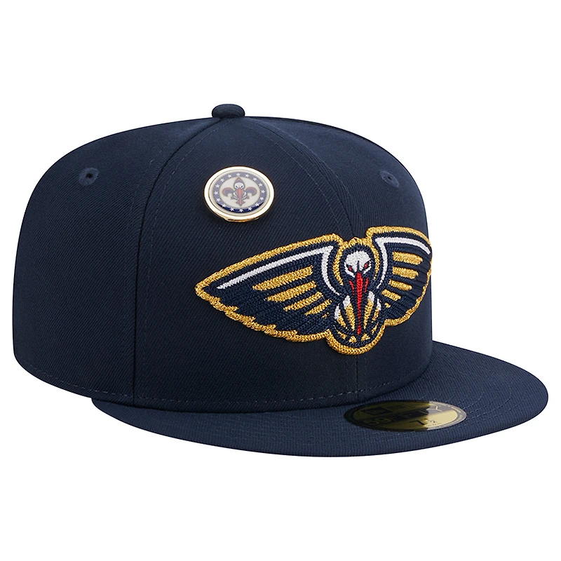 Men's New Era Navy Orleans Pelicans Chainstitch Logo Pin 59FIFTY Fitted Hat