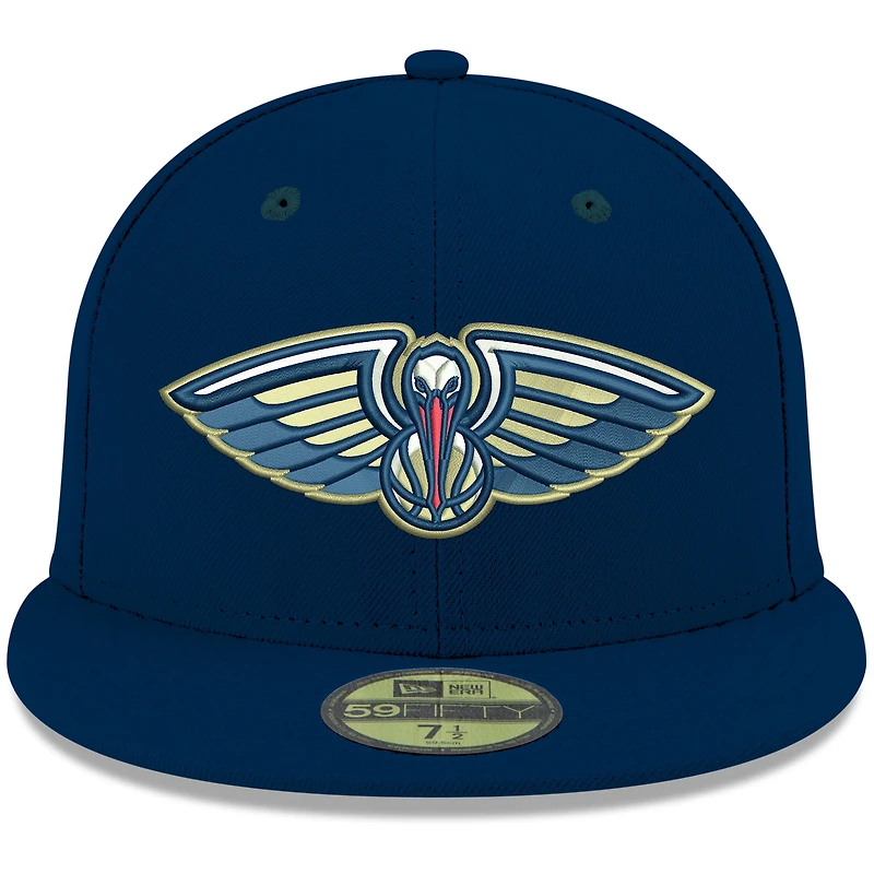 Casquette ajustée New Era 59FIFTY pour homme, bleu marine, couleurs officielles des Pelicans de La Nouvelle-Orléans