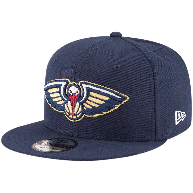 Casquette snapback New Era 9FIFTY pour homme, bleu marine, couleurs officielles des Pelicans de La Nouvelle-Orléans