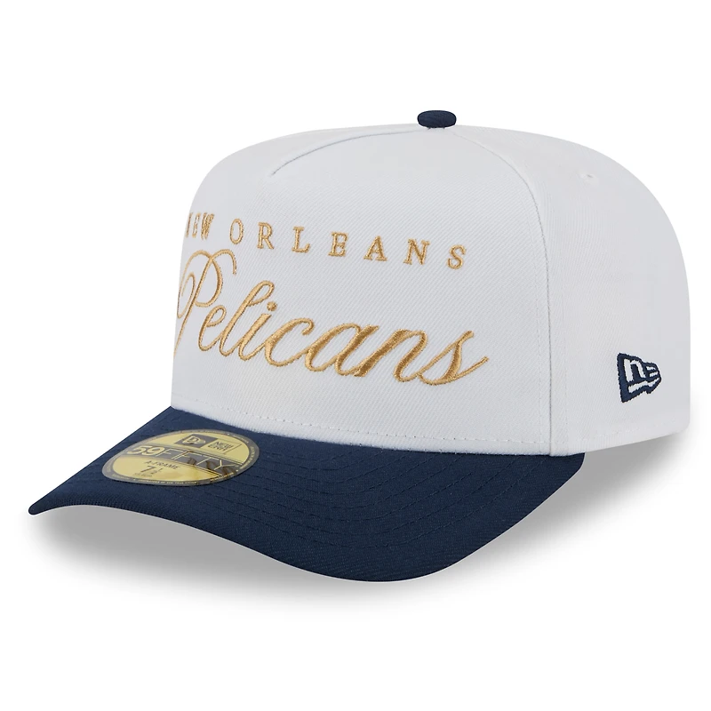 Casquette ajustée New Era 59FIFTY pour homme, modèle A-Frame, blanc/bleu marine, Orleans Pelicans, draft NBA 2025