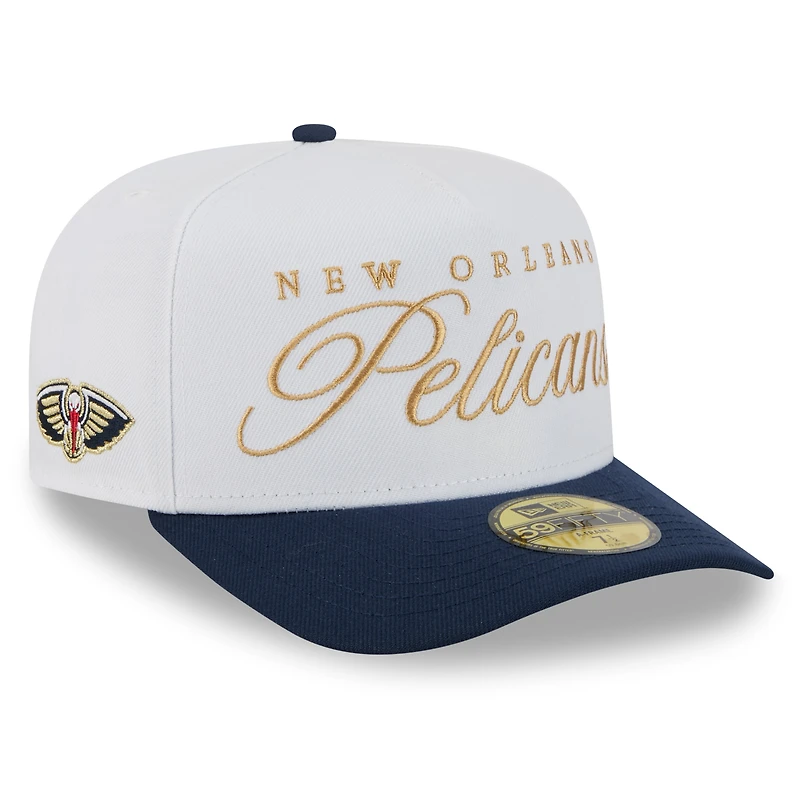 Casquette ajustée New Era 59FIFTY pour homme, modèle A-Frame, blanc/bleu marine, Orleans Pelicans, draft NBA 2025