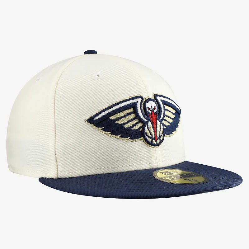Men's New Era White/Navy Orleans Pelicans Chrome 59FIFTY Fitted Hat
