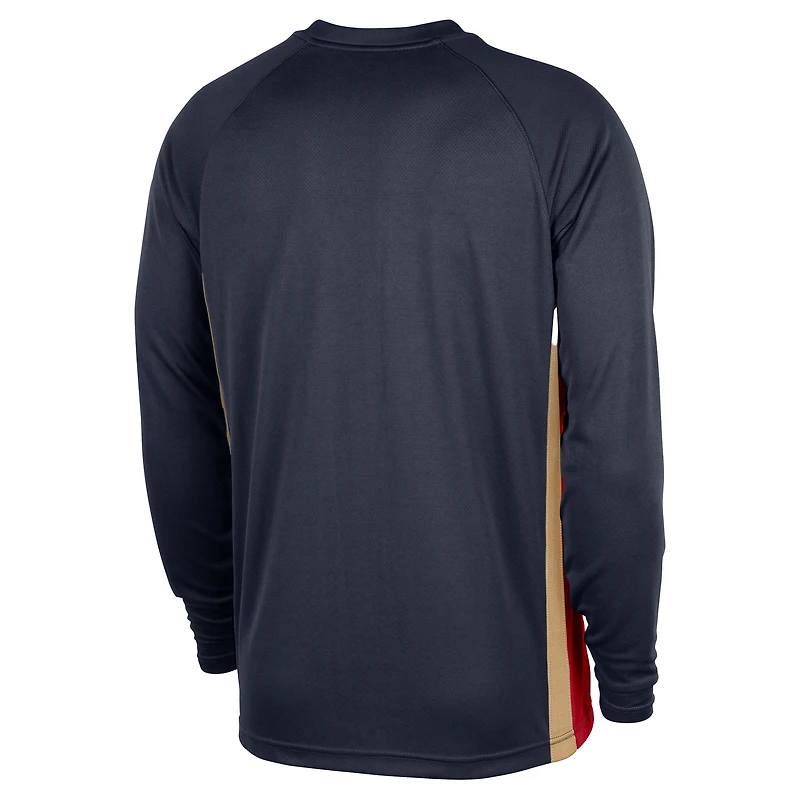 Maillot de tir Nike bleu marine New Orleans Pelicans 2025/26 Authentic Pre-Game Legend Dri-FIT à manches longues pour homme