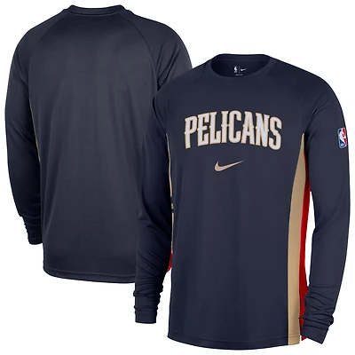 Maillot de tir Nike bleu marine New Orleans Pelicans 2025/26 Authentic Pre-Game Legend Dri-FIT à manches longues pour homme