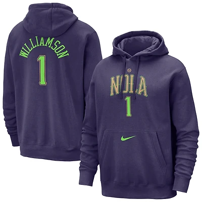 Sweat à capuche Nike Zion Williamson violet New Orleans Pelicans 2024/25 City Edition pour homme, avec nom et numéro.