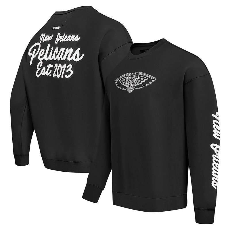 Men's Pro Standard Black New Orleans Pelicans Paint the City Drop Shoulder Sweatshirt