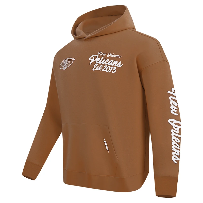 Men's Pro Standard Brown New Orleans Pelicans Paint the City Drop Shoulder Pullover Hoodie