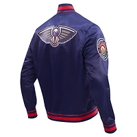 Men's Pro Standard Navy New Orleans Pelicans Script Tail Full-Snap Satin Varsity Jacket