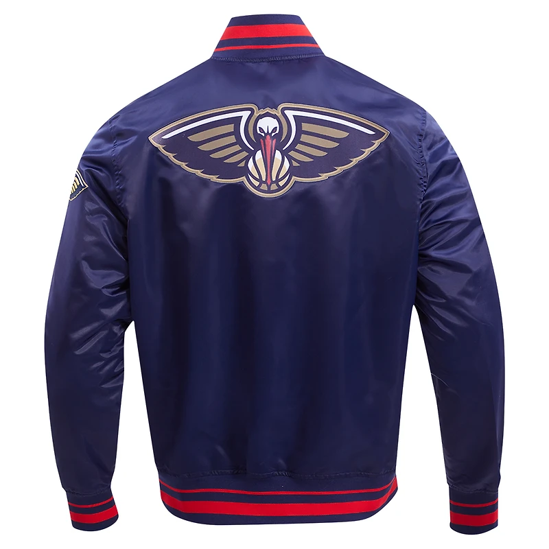 Men's Pro Standard Navy New Orleans Pelicans Script Tail Full-Snap Satin Varsity Jacket