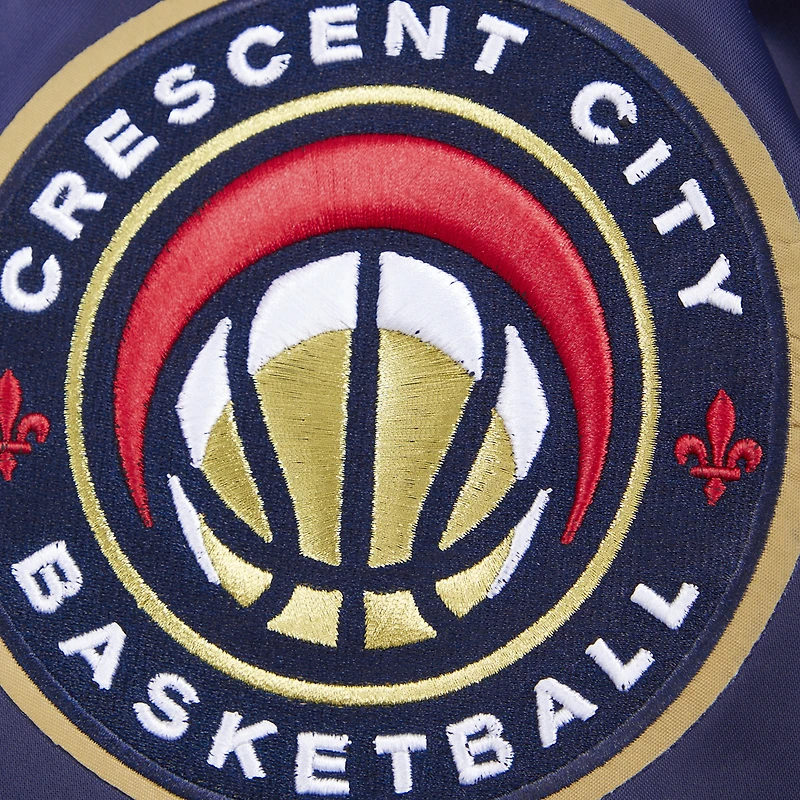 Men's Pro Standard Navy New Orleans Pelicans Script Tail Full-Snap Satin Varsity Jacket