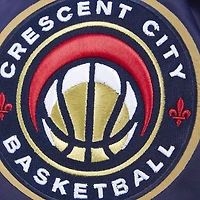 Men's Pro Standard Navy New Orleans Pelicans Script Tail Full-Snap Satin Varsity Jacket
