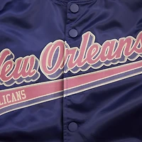 Men's Pro Standard Navy New Orleans Pelicans Script Tail Full-Snap Satin Varsity Jacket