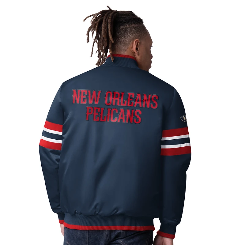 Men's Starter Navy New Orleans Pelicans Scout Varsity Satin Full-Snap Jacket