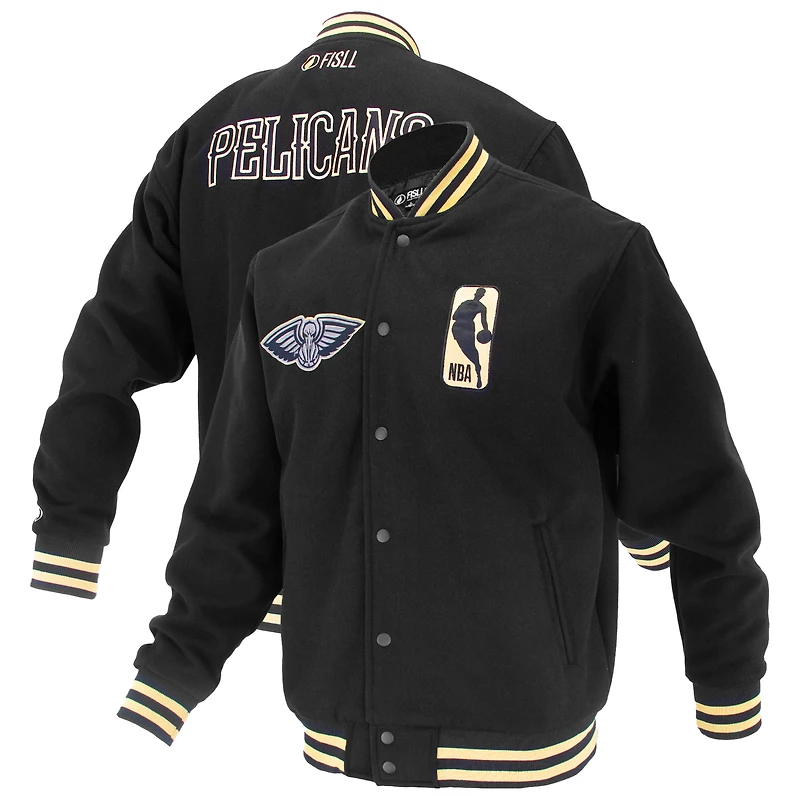 Veste universitaire unisexe FISLL noire New Orleans Pelicans Logoman Shadow Collection à boutons-pression