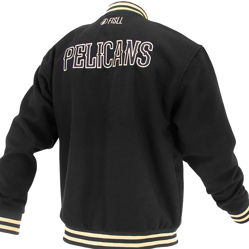 Unisex FISLL Black New Orleans Pelicans Logoman Shadow Collection Full-Snap Varsity Jacket