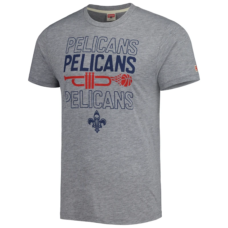 Unisex Homage Heather Gray New Orleans Pelicans Hometown Hyper Local Tri-Blend T-Shirt