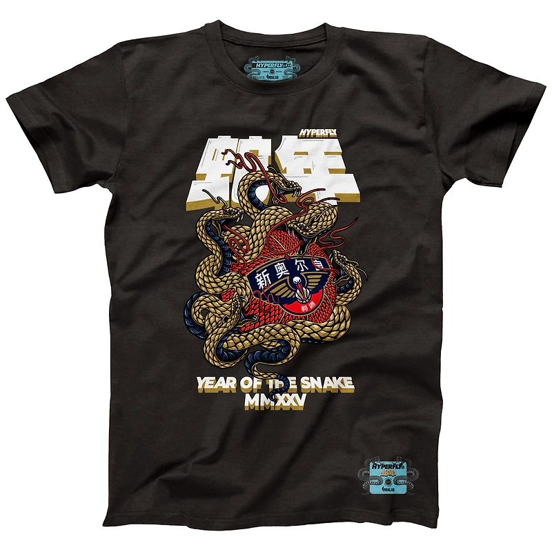 T-shirt unisexe NBALab x Hyperfly Heather Black New Orleans Pelicans Collection Année du serpent Nouvel An lunaire