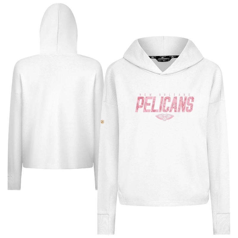 Women's Levelwear White New Orleans Pelicans Mother's Day Sweet Floral Cropped Tri-Blend Pullover Hoodie