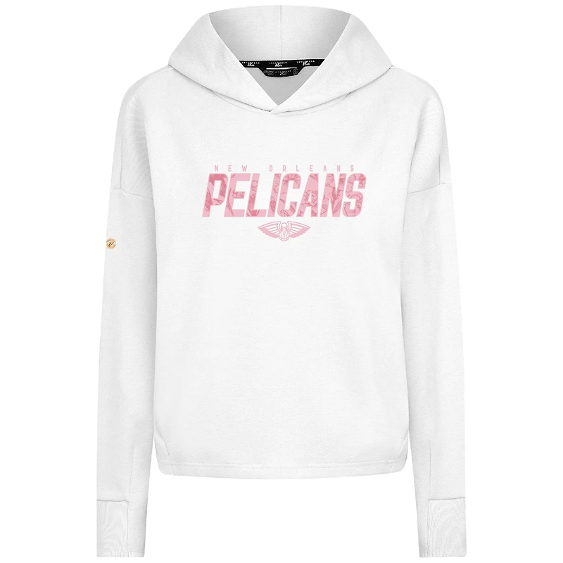 Women's Levelwear  White New Orleans Pelicans Mother's Day Sweet Floral Cropped Tri-Blend Pullover Hoodie
