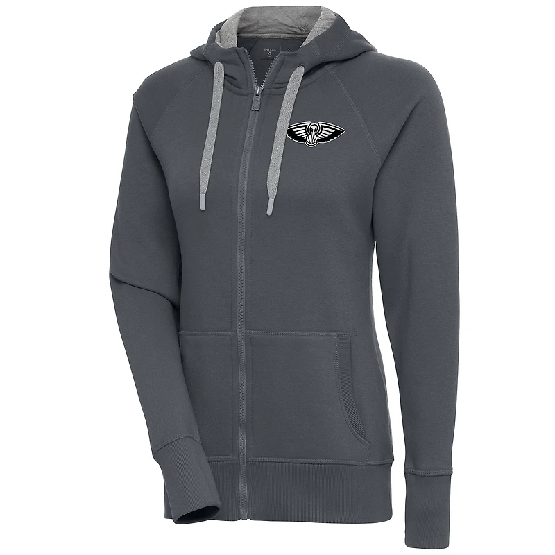 Women's Antigua  Charcoal New Orleans Pelicans Brushed Metallic Victory Full-Zip Hoodie