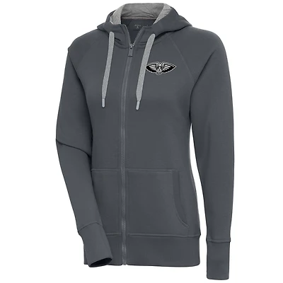 Women's Antigua  Charcoal New Orleans Pelicans Brushed Metallic Victory Full-Zip Hoodie