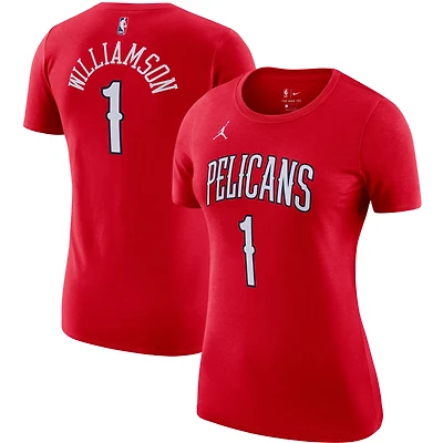 T-shirt Jordan Brand Zion Williamson rouge New Orleans Pelicans Statement Edition pour femme, avec nom et numéro