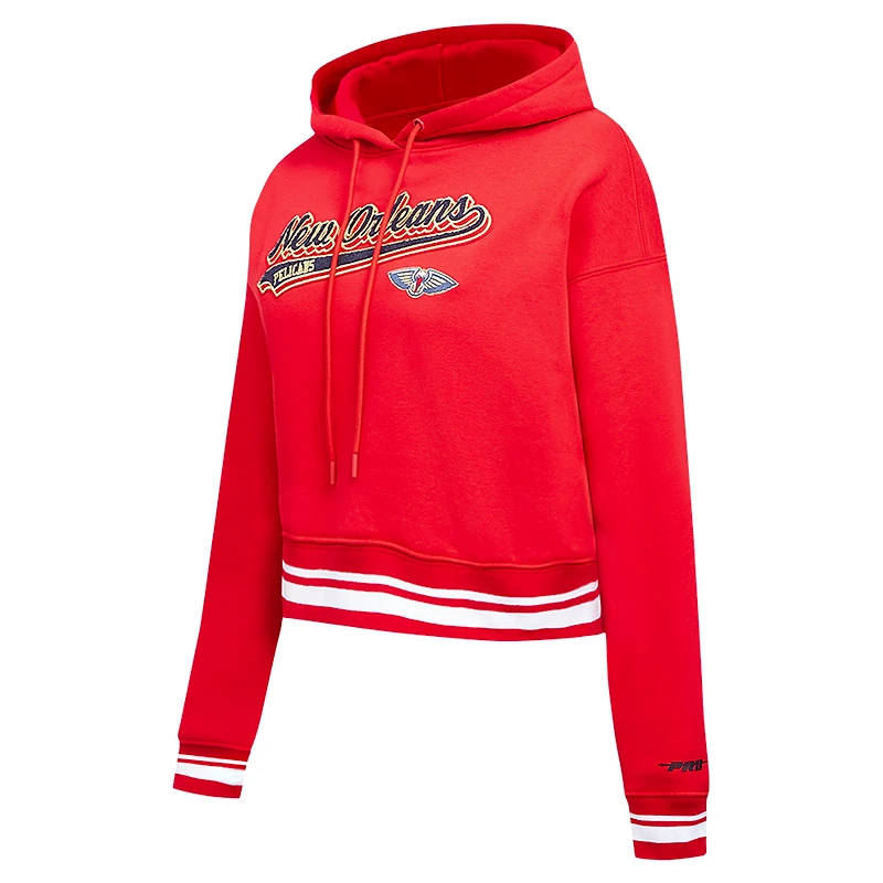 Sweat à capuche court Pro Standard rouge New Orleans Pelicans Script Tail pour femmes