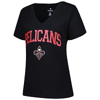 Women's Profile Black New Orleans Pelicans Plus Arch Over Logo V-Neck T-Shirt