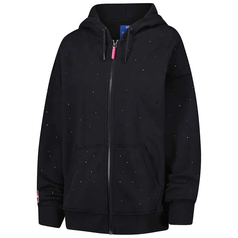 Sweat à capuche surdimensionné entièrement zippé avec pierres précieuses pour femme Terez Black New Orleans Pelicans