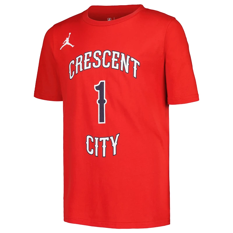 Jordan Brand Zion Williamson - T-shirt rouge New Orleans Pelicans Name & Number Statement pour jeune