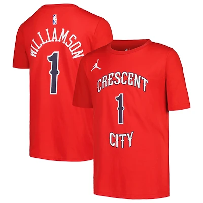 Jordan Brand Zion Williamson - T-shirt rouge New Orleans Pelicans Name & Number Statement pour jeune