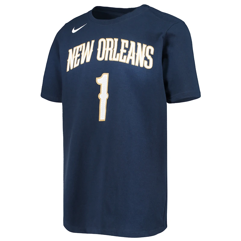 T-shirt Performance Nike Zion Williamson New Orleans Pelicans Logo nom et numéro bleu marine pour jeune