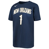 T-shirt Performance Nike Zion Williamson New Orleans Pelicans Logo nom et numéro bleu marine pour jeune