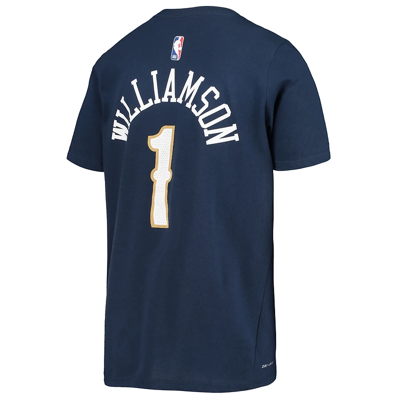 T-shirt Performance Nike Zion Williamson New Orleans Pelicans Logo nom et numéro bleu marine pour jeune