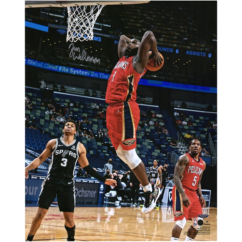 Zion Williamson New Orleans Pelicans Autographed 16" x 20" Dunk in Red Jersey Photograph