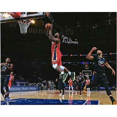 Zion Williamson New Orleans Pelicans Autographed 16" x 20" Going Up vs New York Knicks Photograph