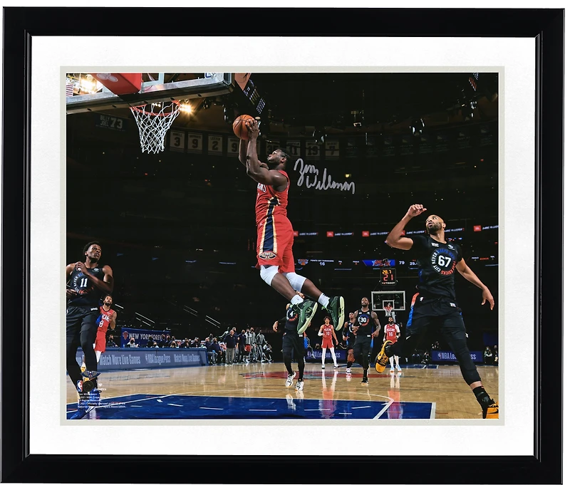 Zion Williamson New Orleans Pelicans Autographed 16" x 20" Going Up vs New York Knicks Photograph