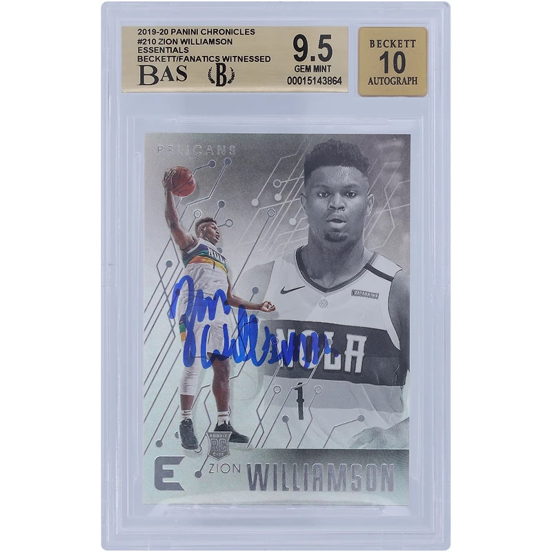 Zion Williamson New Orleans Pelicans Autographed 2019-20 Panini Chronicles Essentials #210 Beckett Fanatics Witnessed Authenticated 9.5/10 Rookie Card - 9.5/9.5/9.5/10 Subgrades