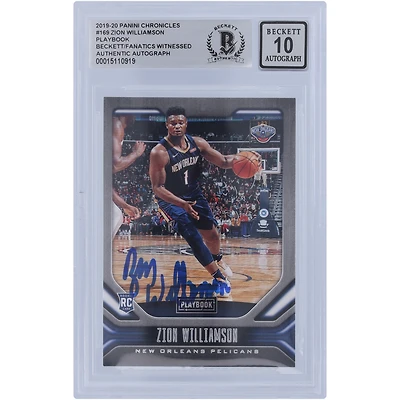 Carte de recrue autographiée de Zion Williamson (New Orleans Pelicans) 2019-20 Panini Chronicles Playbook #169, certifiée par Beckett Fanatics Witnessed.