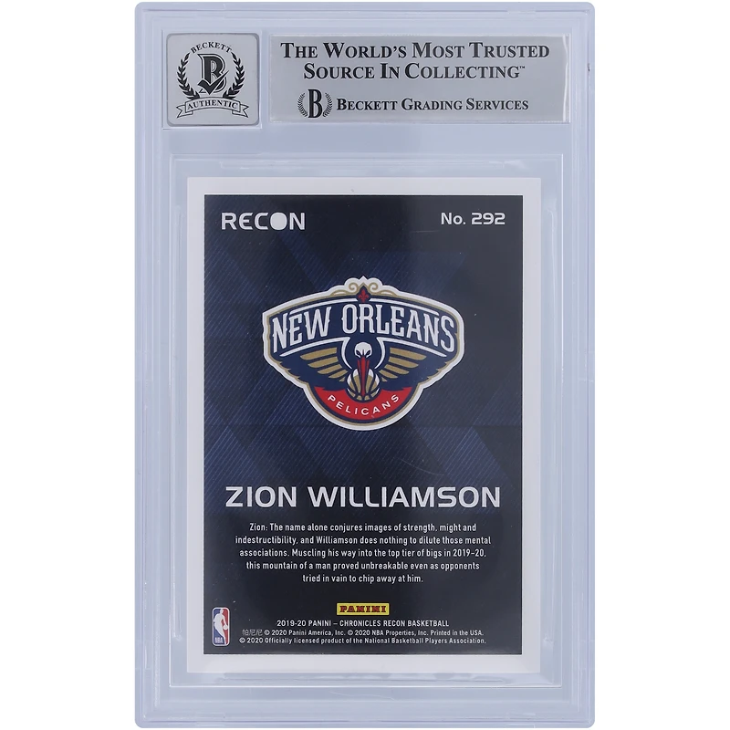 Zion Williamson New Orleans Pelicans Autographed 2019-20 Panini Chronicles Recon Bronze Variation #292 Beckett Fanatics Witnessed Authenticated 10 Rookie Card