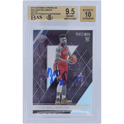 Carte recrue autographiée Panini Chronicles Recon #292 2019-20 de Zion Williamson New Orleans Pelicans, Beckett Fanatics Witnessed Authenticated 9.5/10 - Sous-grades 9.5/9.5/9.5/9.5