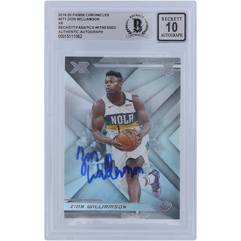 Carte de recrue Panini Chronicles XR #271 autographiée 2019-20 par Zion Williamson New Orleans Pelicans Beckett Fanatics Witnessed Authenticated 10 Rookie