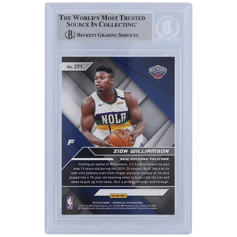 Carte de recrue authentifiée signée Zion Williamson New Orleans Pelicans 2019-20 Panini Chronicles XR #271 Beckett Fanatics