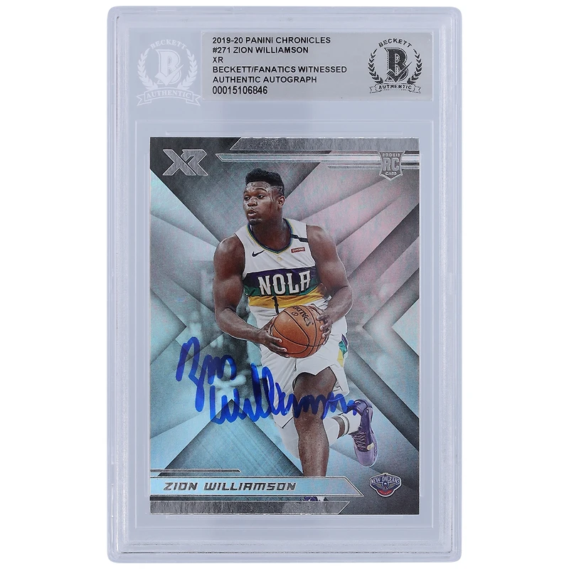 Carte de recrue authentifiée signée Zion Williamson New Orleans Pelicans 2019-20 Panini Chronicles XR #271 Beckett Fanatics